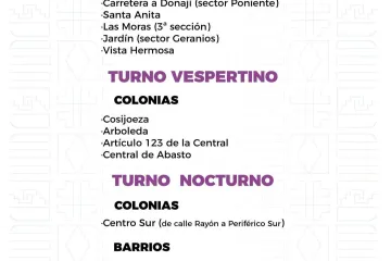 Agenda del suministro de agua potable para este miércoles 