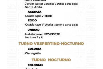 Agenda del suministro de agua potable para este domingo 