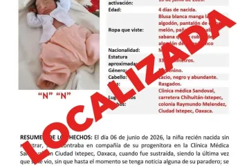 Localiza FGEO a salvo a bebé recién nacida reportada como sustraída en Ciudad Ixtepec