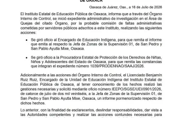 Comunicado del IEEPO sobre consumo de alcohol en un bailable en clausura escolar.