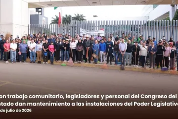 Con trabajo comunitario, legisladores y personal del Congreso del Estado dan mantenimiento a las instalaciones del Poder Legislativo