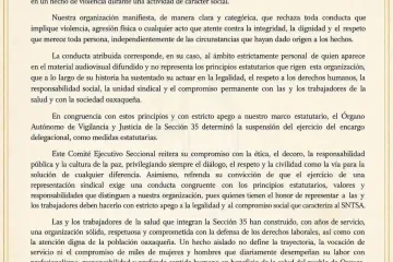 Sección 35 del SNTSA suspende a delegado sindical