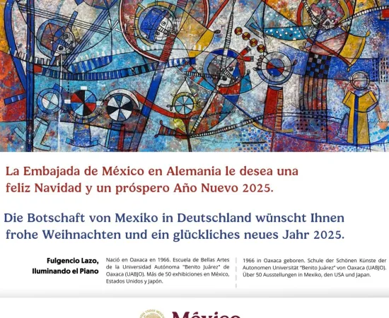 Obra de Lazo, emanado de la UABJO, imagen de la embajada de México en Alemania este fin de año