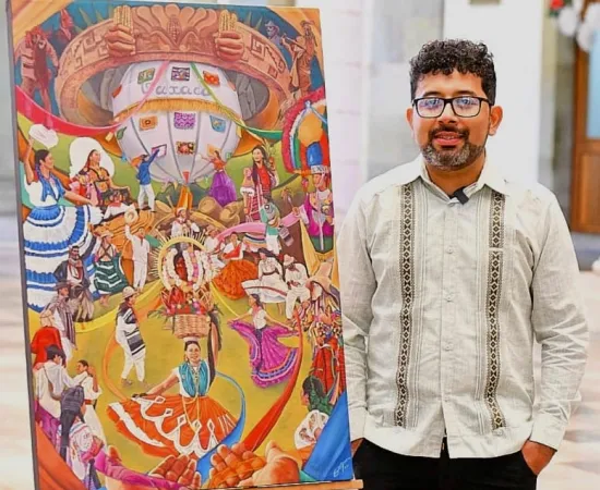 Miguel Quetu felicita a Oscar por ganar concurso de imagen oficial de la Guelaguetza 2025