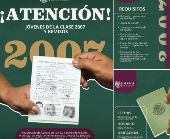 Convoca Municipio de Oaxaca de Juárez a jóvenes a realizar el Servicio Militar Nacional