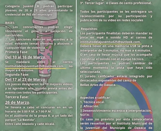Concurso de Canto "Encanta Oaxaca", una oportunidad para jóvenes talentos de la capital