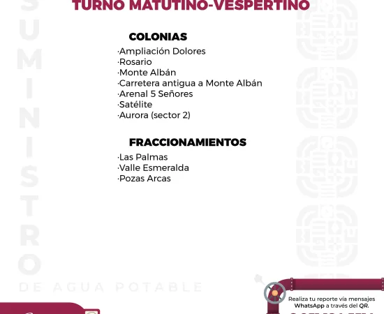 Suministro de agua potable para este miércoles 