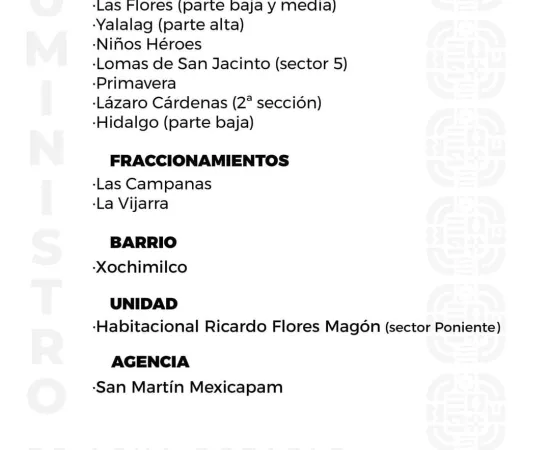 Agenda del suministro de agua potable de este domingo