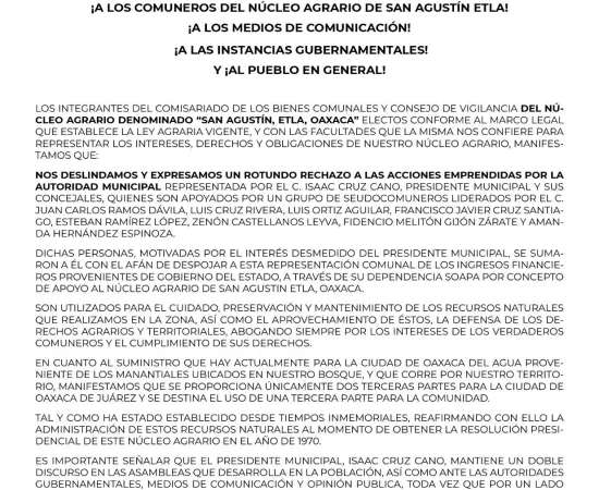 Autoridad municipal ordena cierre de válvulas en San Agustín Etla, por intereses económicos