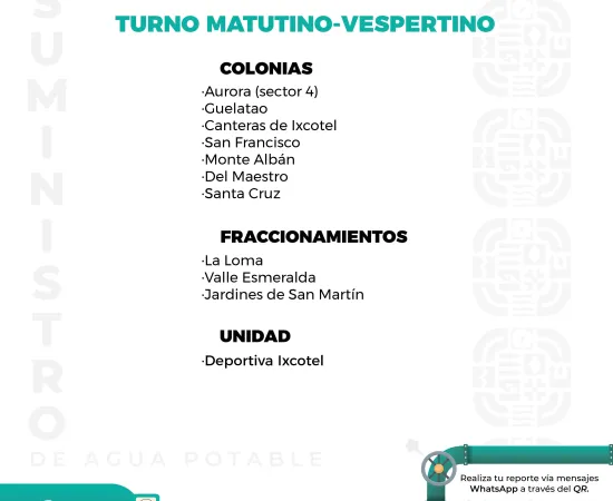 Agenda del suministro de agua potable de SOAPA de este jueves 01 de mayo