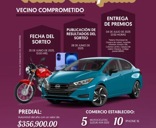 Municipio capitalino premiará a contribuyentes mediante el sorteo “Vecino Cumplido”