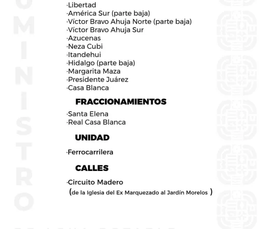 Agenda del suministro de agua potable de este miércoles 