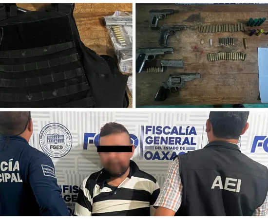 Lo detienen con varias armas de fuego, chaleco antibalas y drogas, circulaba en calles del Valle de Etla