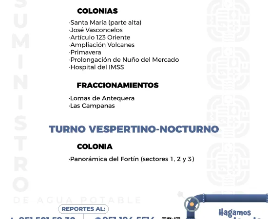 Agenda del suministro de agua potable de este sábado 