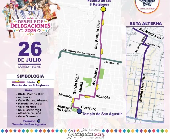 Informa Policía Vial rutas alternas por segundo Desfile de Delegaciones 2025