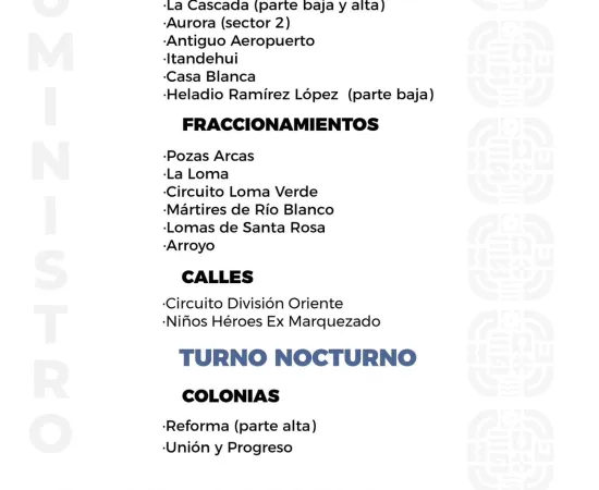 Agenda del suministro de agua potable para este sábado 