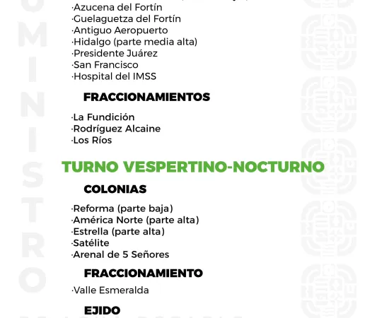 Agenda del suministro de agua potable para este domingo