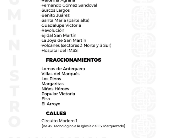 Agenda del suministro de agua potable de este viernes