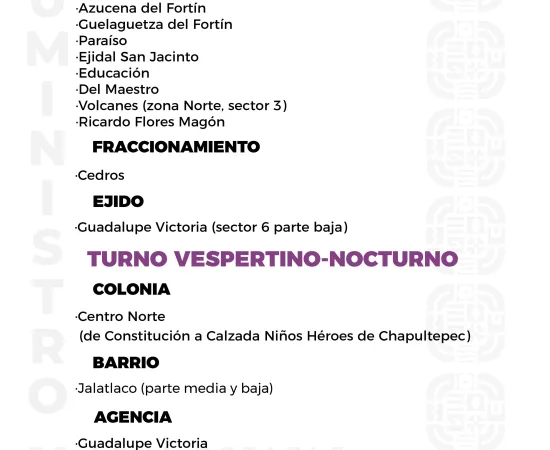 Agenda del suministro de agua potable para este viernes 
