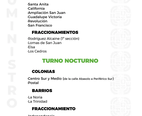 Agenda del suministro de agua potable para este domingo