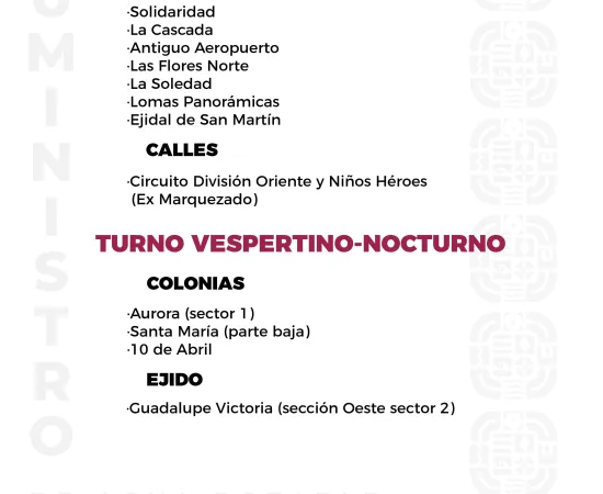 Agenda del suministro de agua potable para este miércoles 