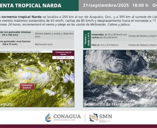 Tormenta Tropical Narda, causante de las lluvias en Oaxaca