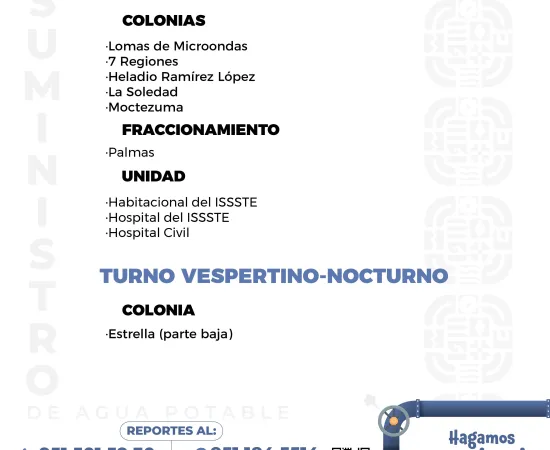 Agenda del suministro de agua potable de este sábado 