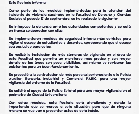 Tras hechos violentos en CU, rectoría de la UABJO informa medidas 