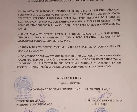 Yolotepec y Yosondúa, cada vez más cerca de un acuerdo