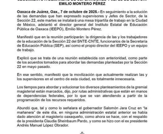 Instalan mesa en CDMX para atender tema de supervisores y jefes de sector: IEEPO