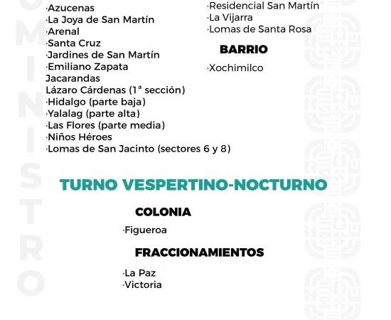 Agenda del suministro de agua potable para este jueves