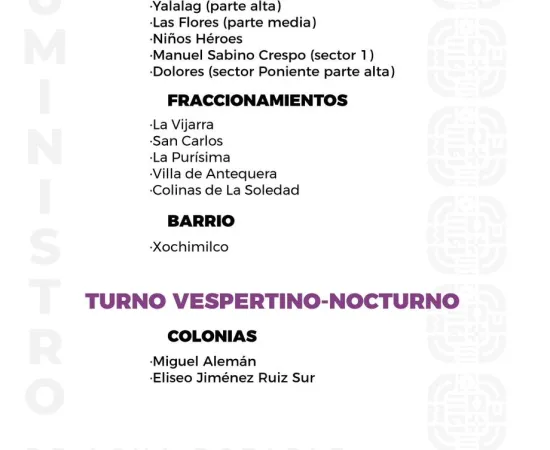 Agenda del suministro de agua potable de este viernes