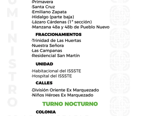 Agenda del suministro de agua potable para este domingo 