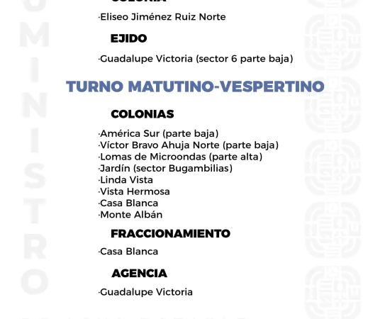 Agenda del suministro de agua potable de este sábado 