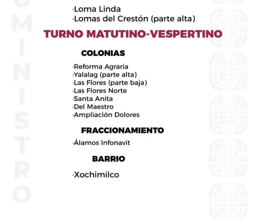 Agenda del suministro de agua potable para este miércoles 