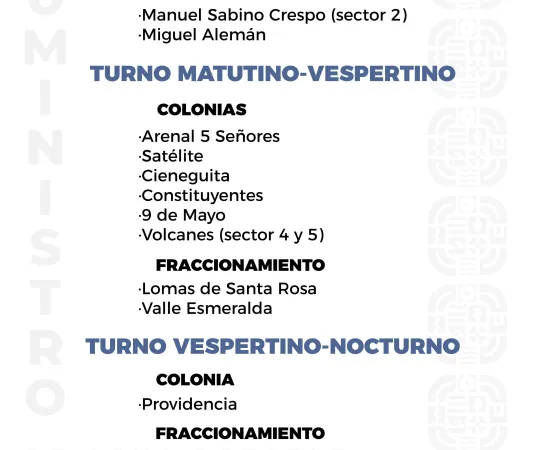 Agenda del suministro de agua potable para este sábado 