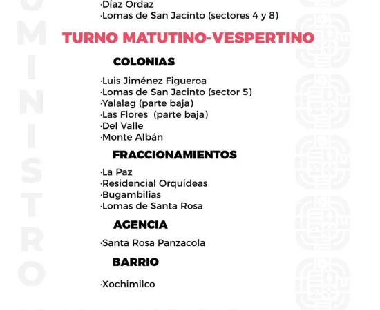 Agenda del suministro de agua potable para este lunes 