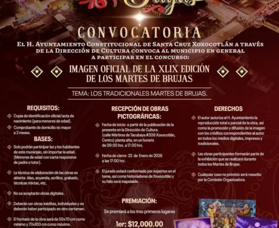 Xoxocotlán lanza convocatoria para la imagen oficial de la XLIX edición de los Martes de Brujas