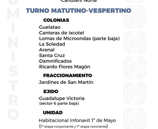 Agenda del suministro de agua potable para este sábado 