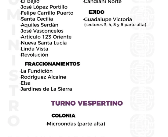 Agenda del suministro de agua potable para este viernes 