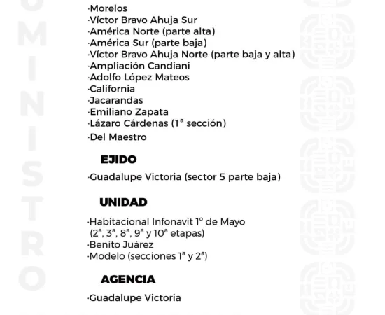 Agenda del suministro de agua potable para este lunes 