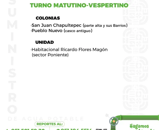 Agenda del suministro de agua potable para este domingo 