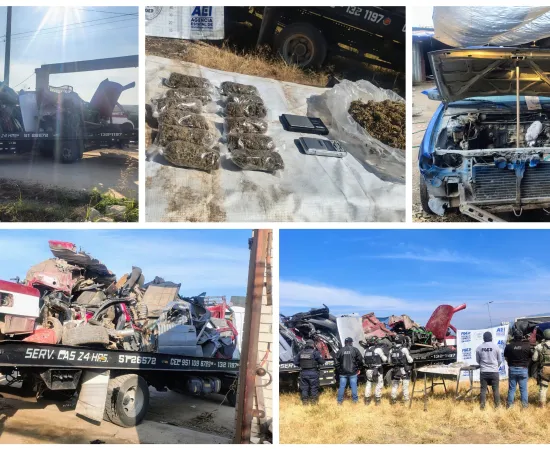 Tras cateo en deshuesadero, aseguran autopartes y bolsas con drogas en Zautla