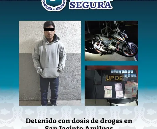 Detiene SSPC a masculino por delito contra la salud en San Jacinto Amilpas