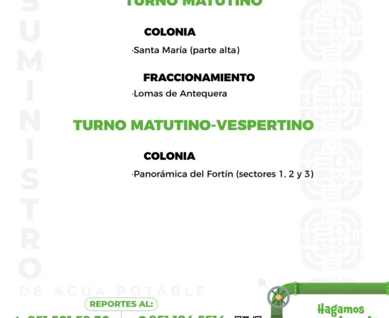 Agenda del suministro de agua potable para este sábado 