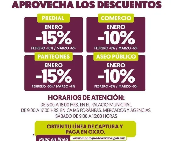 Continúan vigentes los descuentos en el pago del predial en Oaxaca de Juárez