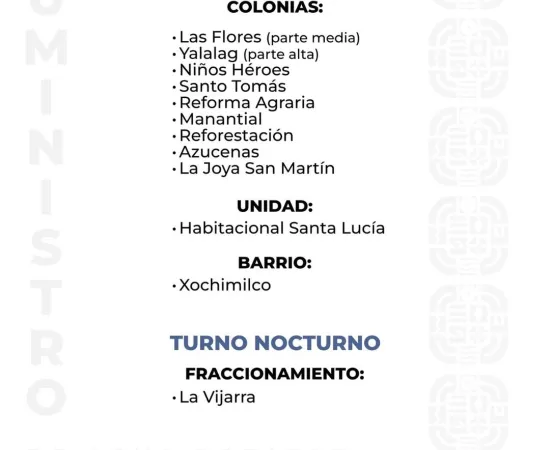 Agenda del suministro de agua potable para este miércoles 