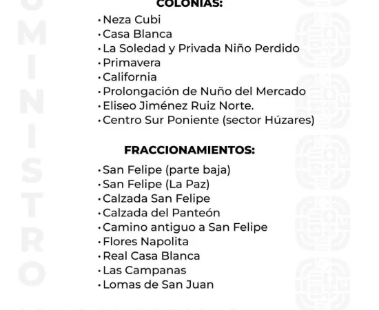 Agenda del suministro de agua potable para este sábado 