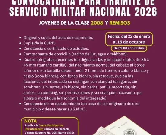 Abre Municipio de Oaxaca de Juárez convocatoria para el trámite del Servicio Militar Nacional 2026