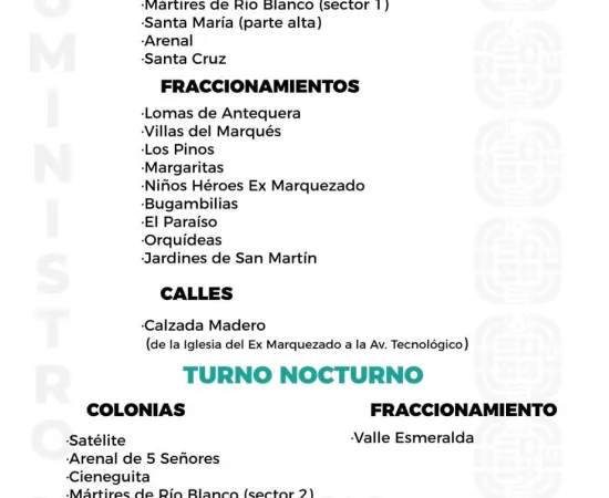 Agenda del suministro de agua potable para este jueves
